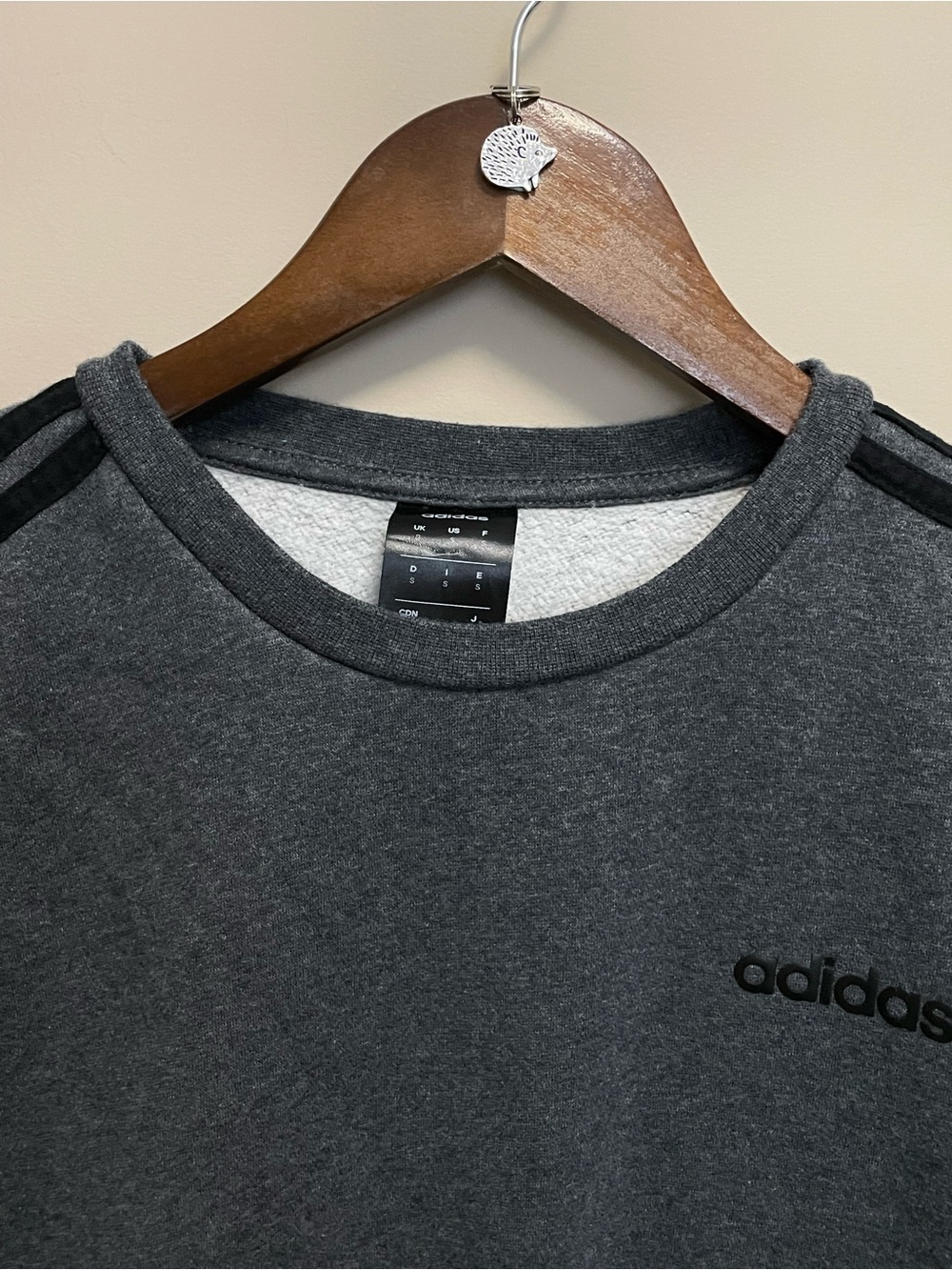 adidas Charcoal Gray Crewneck Sweatshirt with Black Stripes Women’s Small - Picture 2 of 9